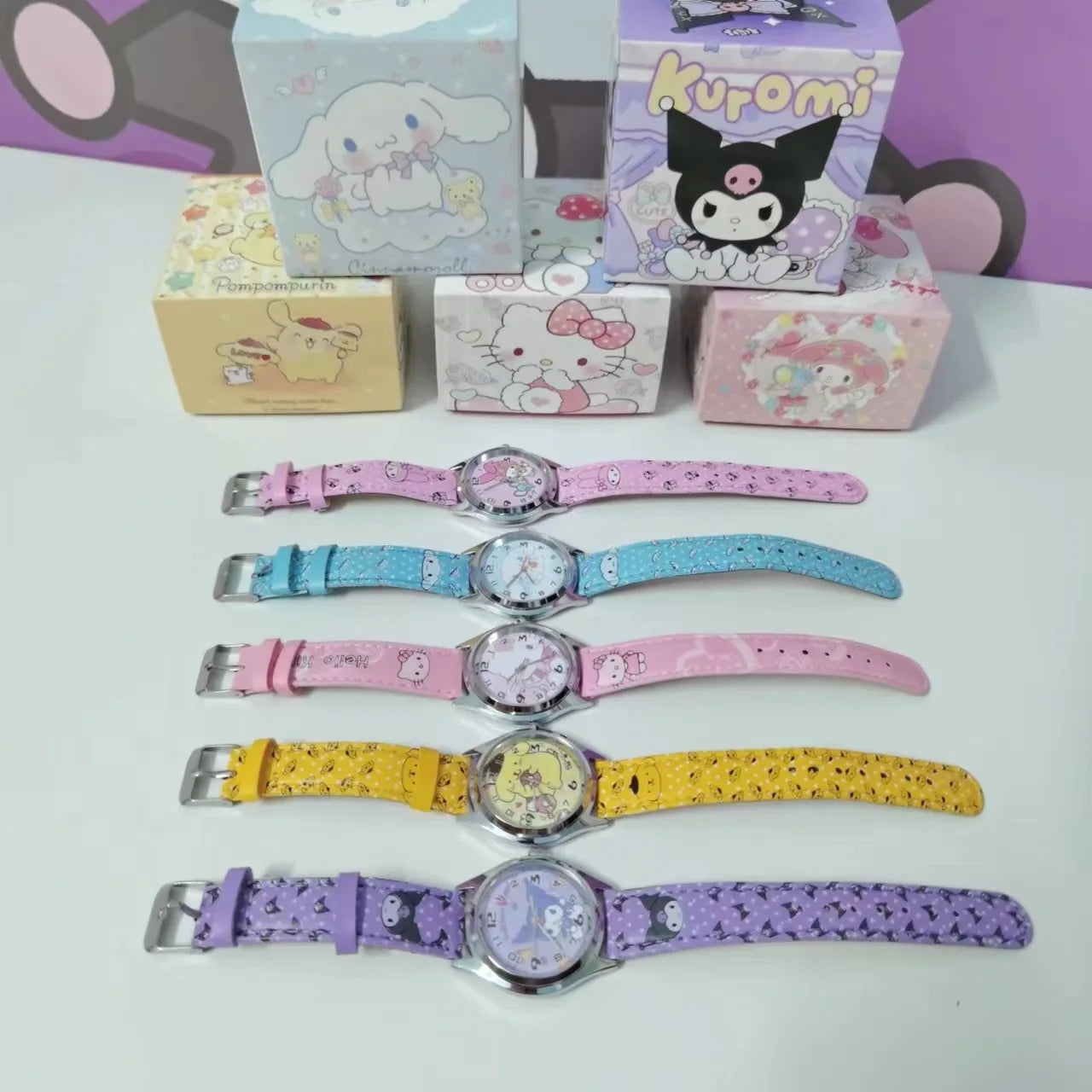 Anime Sanrio PU leather electronic watch kulomi big-eared dog Melody children's watch gift with gift box-random-