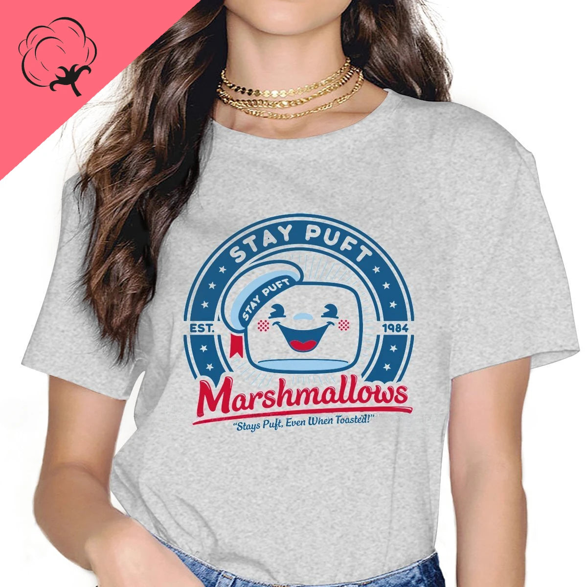 Stay Puft Marshmallows Ghostbusters T-Shirt - Y2K Women’s Harajuku Hip-Hop Tee-FF-gray-L-