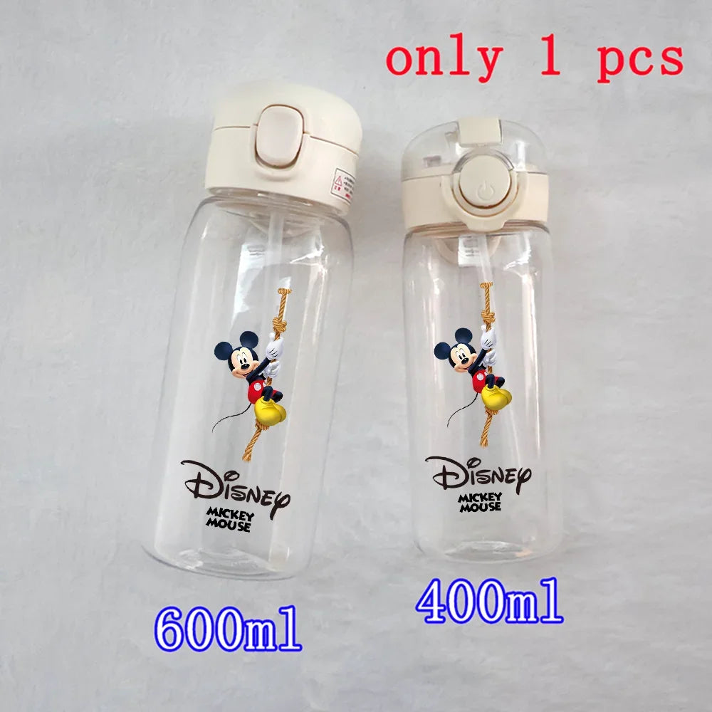 Disney Mickey Mouse Straw Bottle - 400/600ML Transparent Plastic - Portable Kids Drinking Water Cup with Donald Duck-TMSB-41-400ML-