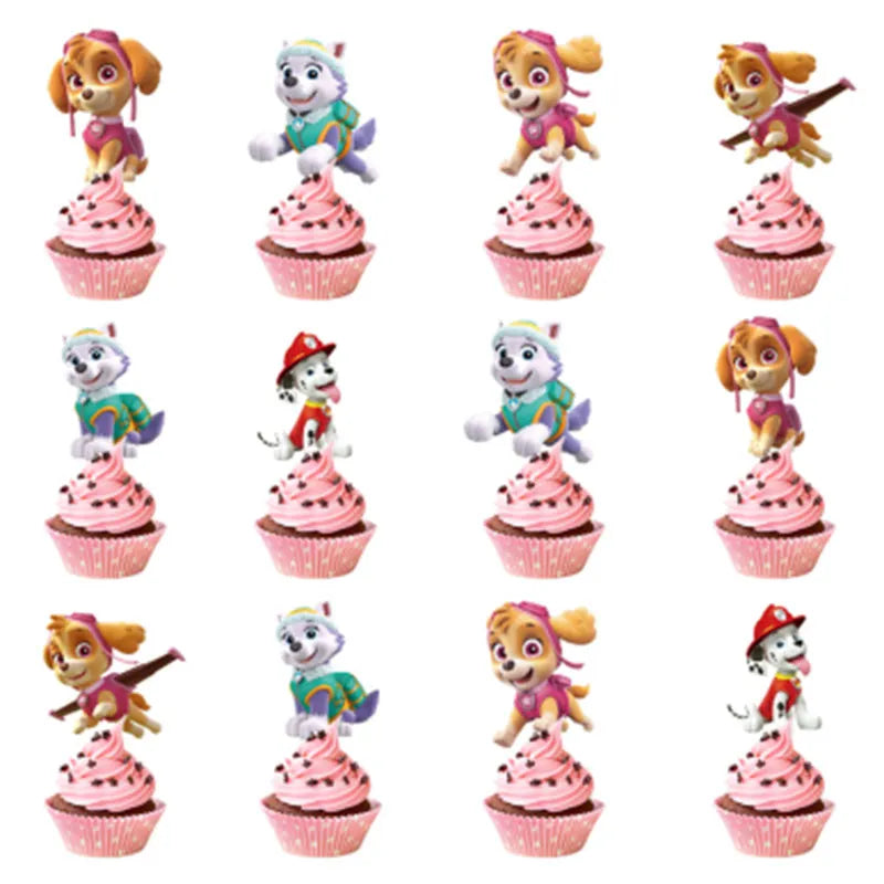 Paw Patrol Birthday Party Decoration - Girls Pink Sky Paper Cups Plates Tableware Balloons - Supplies For Kids - Baby Shower Favors-24pcs cake topper-