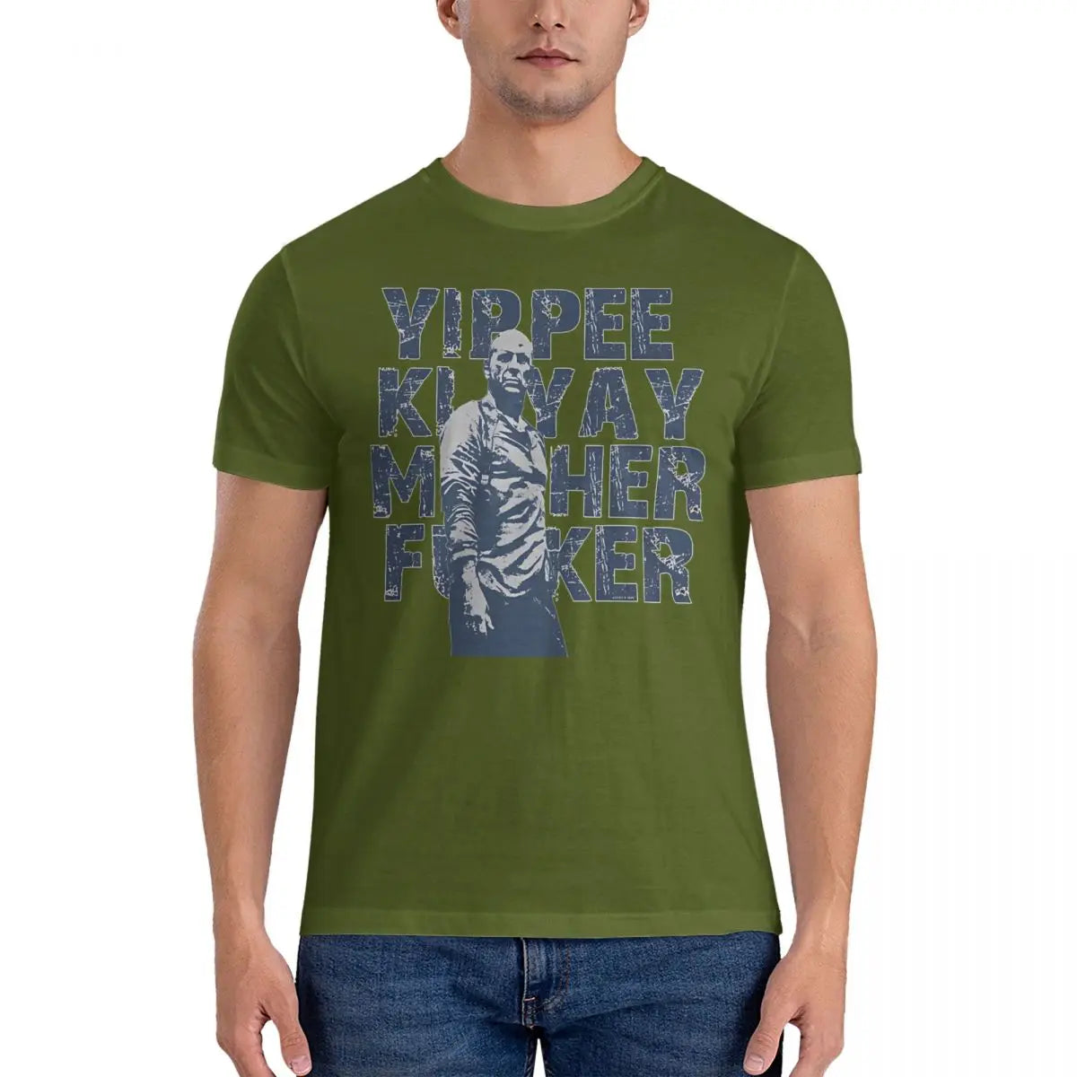 Men's T-Shirt - Yippee Ki Yay - Die Hard Casual Tees - 100% Cotton - Short Sleeve Round Collar - Clothing S-5XL-army green-XL-