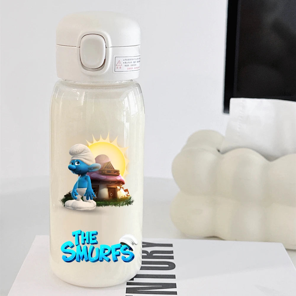 The Smurfs Straw Water Bottle - Large Capacity Cartoon Cup for Kids, Outdoor Sports, Portable Retro Anime Gift-20-600ML-