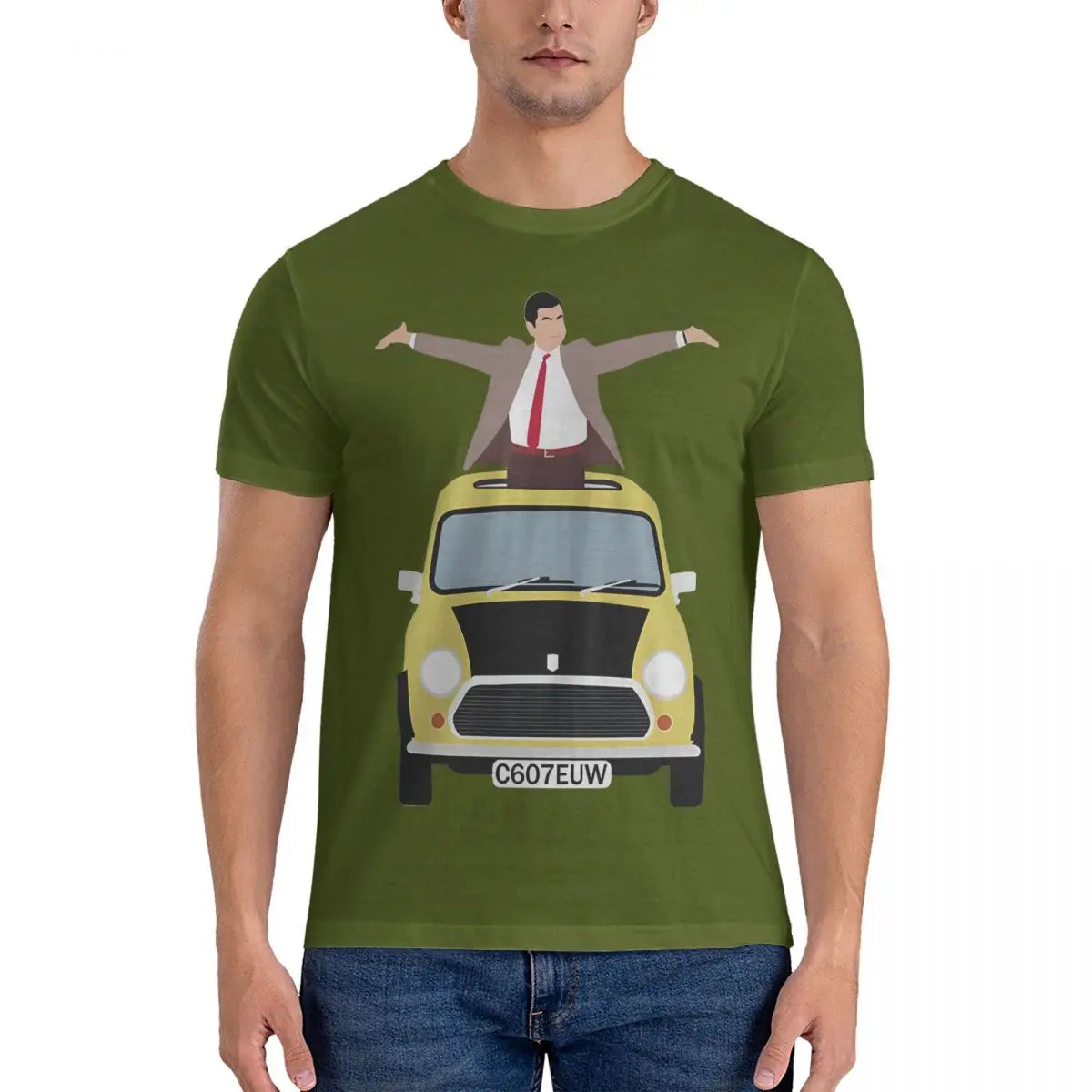 Crazy and Mini Mr. Bean T-Shirt – Pure Cotton Round Collar Summer Tee, Perfect for Fans-army green-6XL-