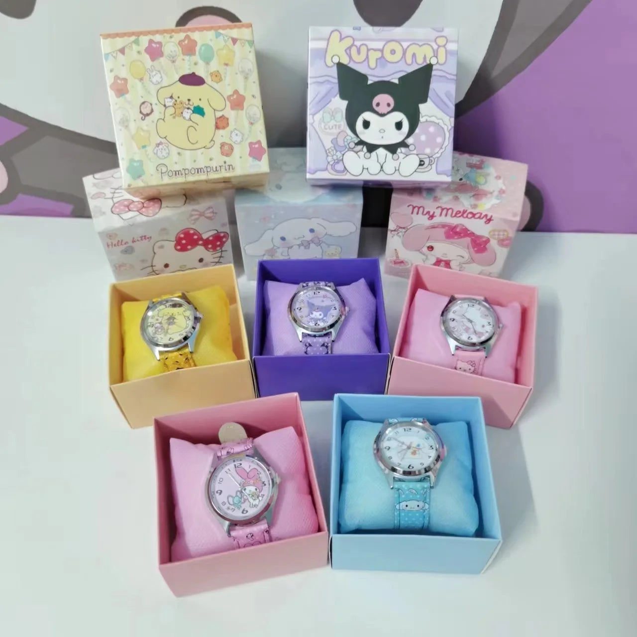 Anime Sanrio PU leather electronic watch kulomi big-eared dog Melody children's watch gift with gift box-