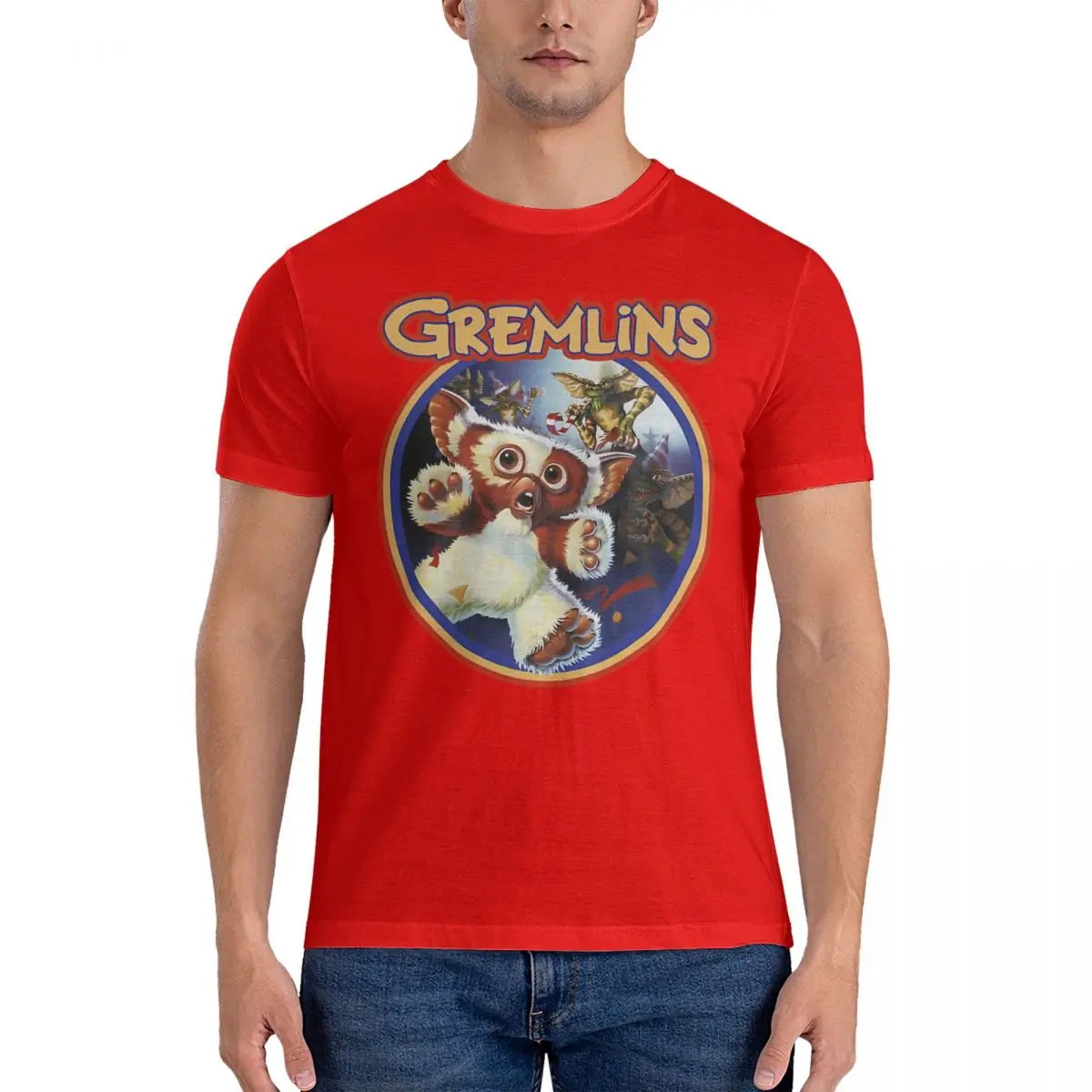 Men’s Scary Gremlins - T Shirts Gizmo - Pure Cotton Clothing - Funny Short Sleeve - Crew Neck Tee Shirt - Gift Idea T-Shirt-Red-XXL-