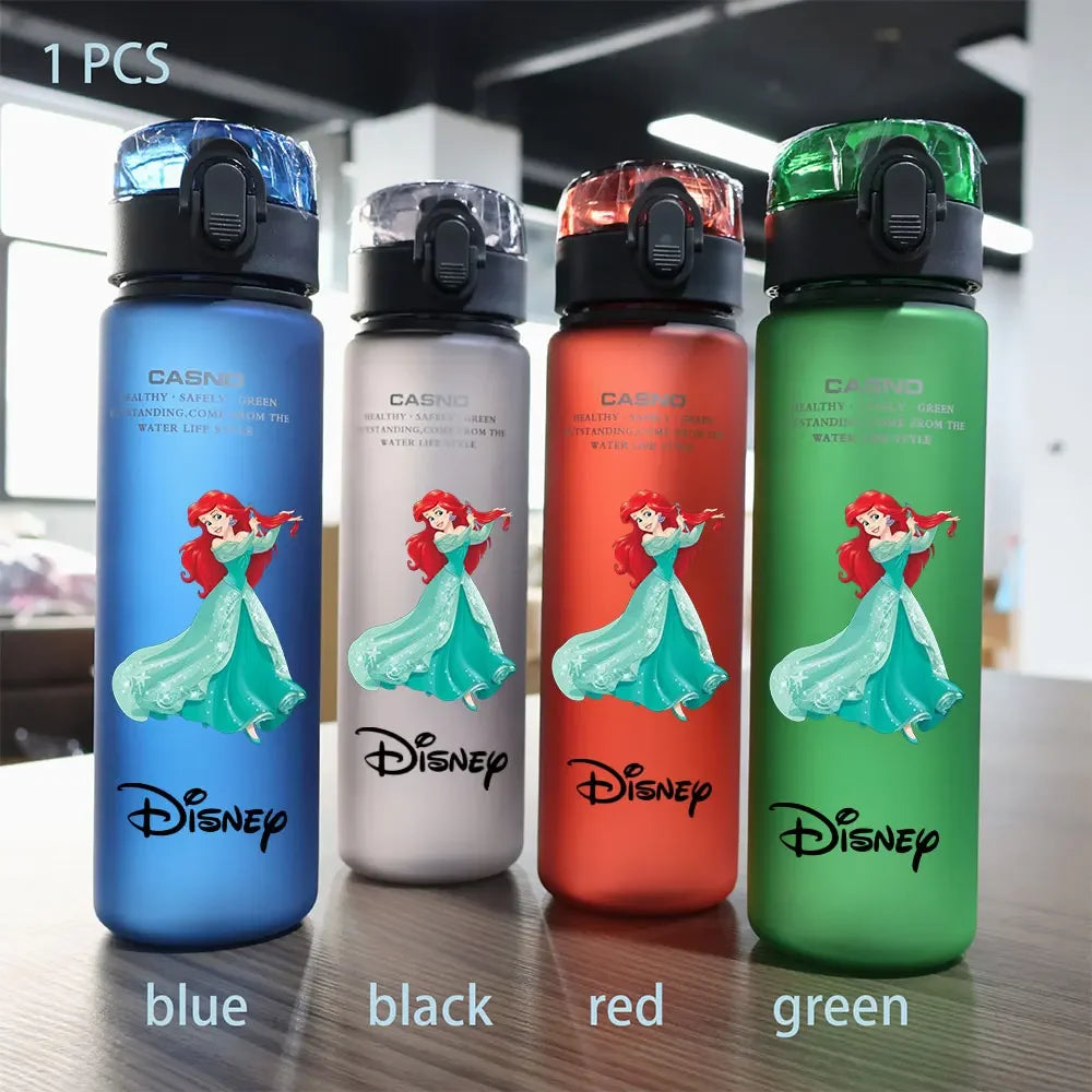 Disney Princess Plastic Water Cup - 560ML Portable Elsa and Snow White Cartoon Girls Drinking Bottle-gz-3-Only Grey bottle-