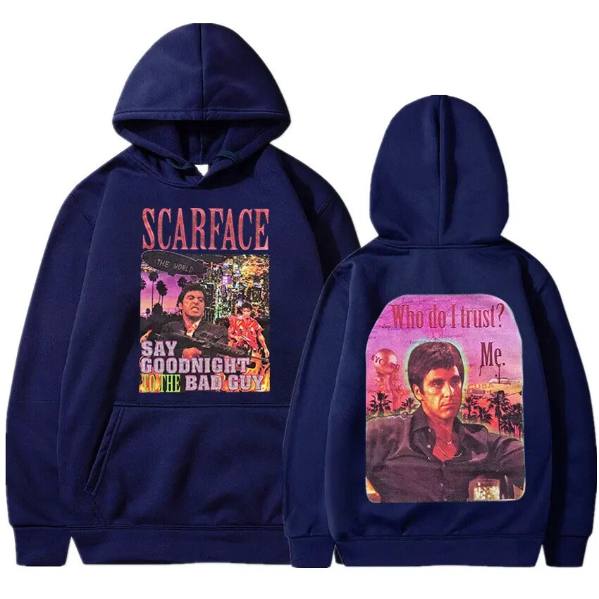 Scarface Tony Montana Hoodie - Double-Sided Print-Navy blue-S-