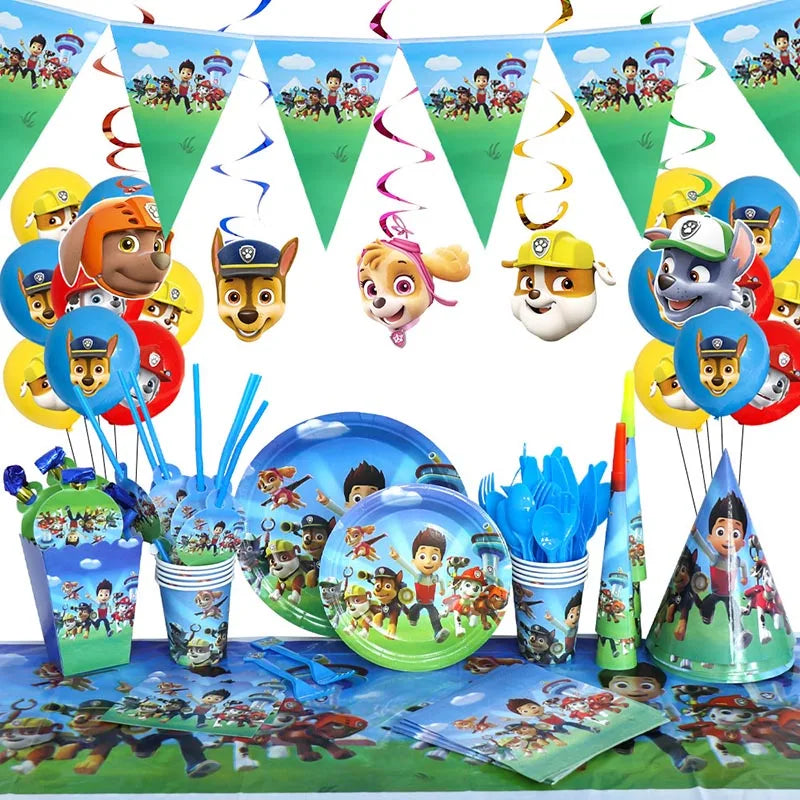 PAW Patrol Birthday Party Decoration Kids Toy Hat Gift - Aluminum Foil Balloon Disposable Tableware - New Banner Boy Event Supplies-