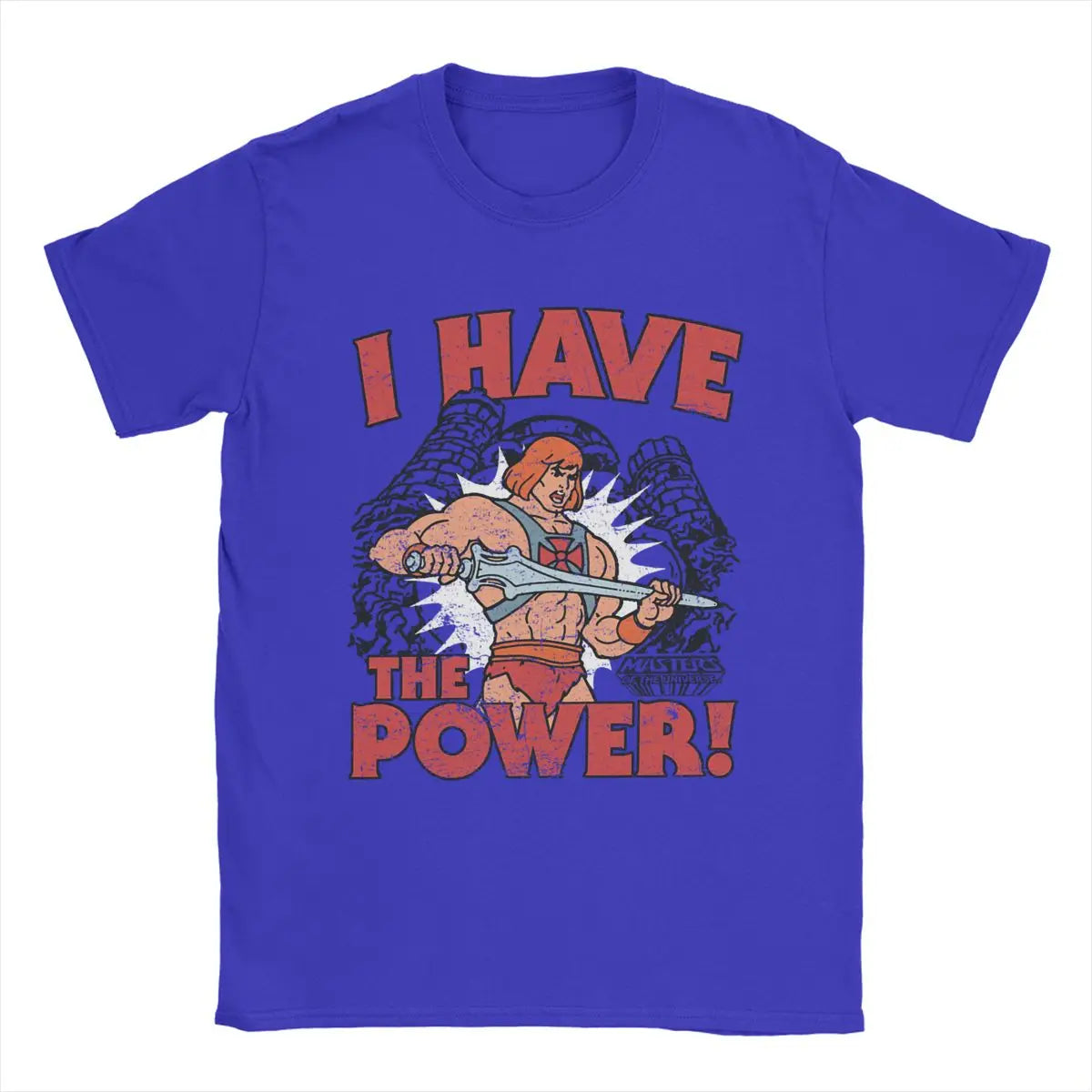 He-Man "I Have The Power" T-Shirt: Masters of the Universe - Cotton Vintage Crewneck for Men - Movie Fan Present-Blue-XL-