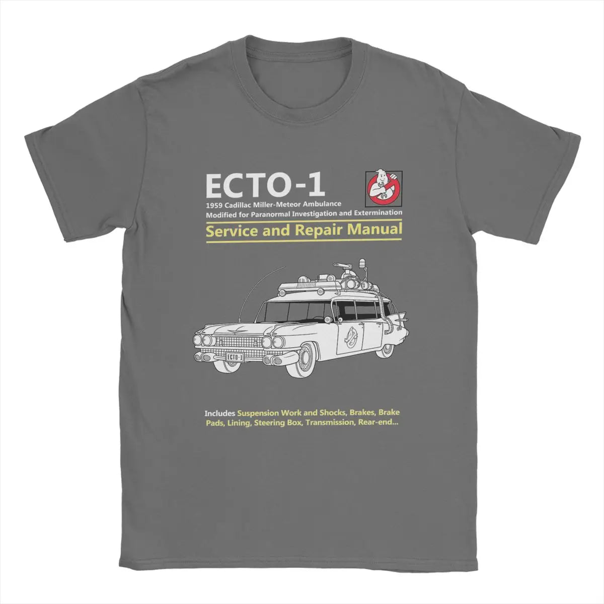 Ghostbusters ECTO-1 Manual T-Shirt - Cotton O-Neck Tee for Men Gift Idea Clothes-Dark Grey-XL-