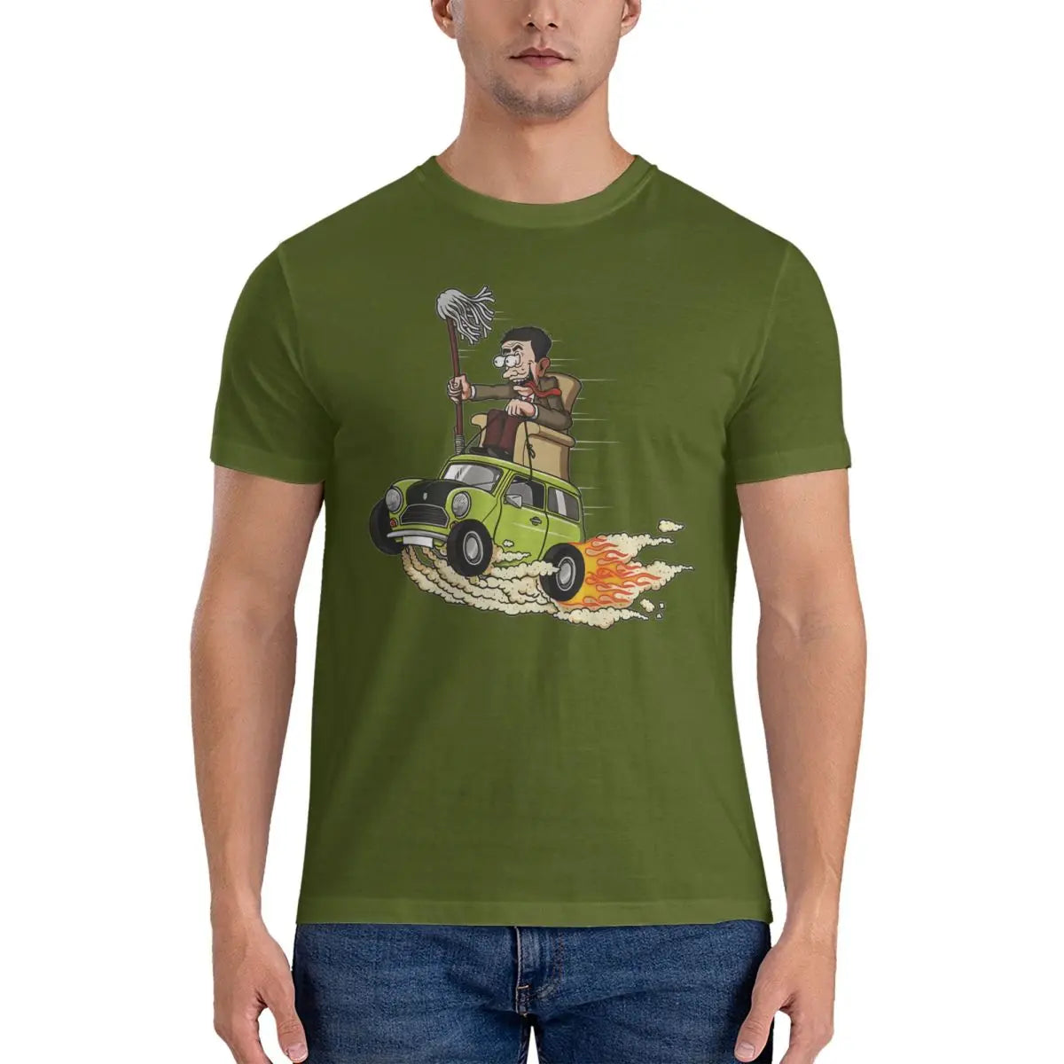 Humorous Mr. Bean - Men’s T-Shirt - 100% Cotton - Short Sleeve Round Collar Party Gift-army green-6XL-