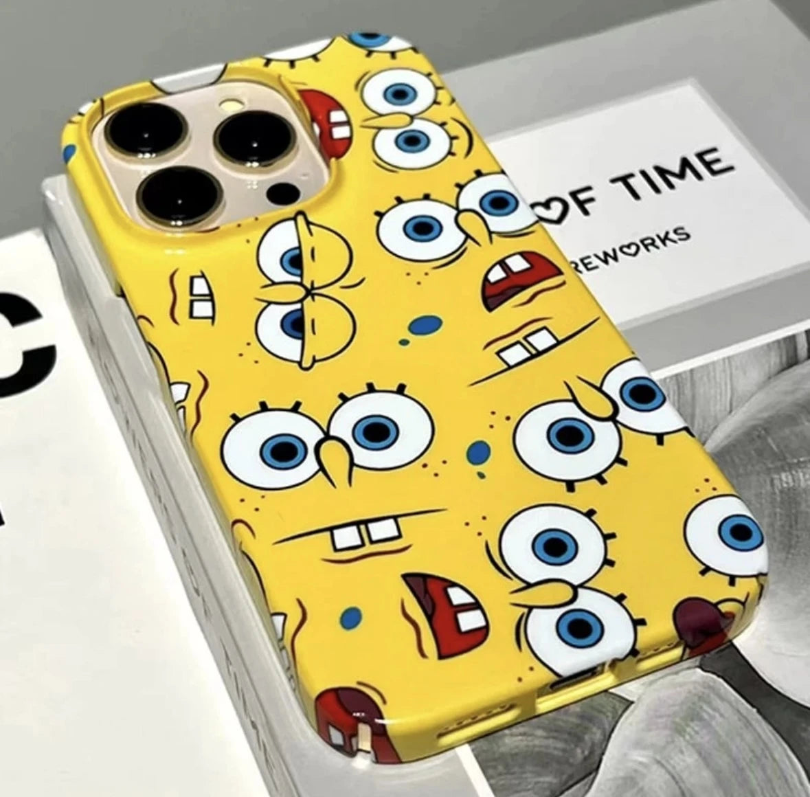 New Cute SpongeBob Phone Case for iPhone 16 15 14 13 12 11 - Glossy HD Hard PC Cover-