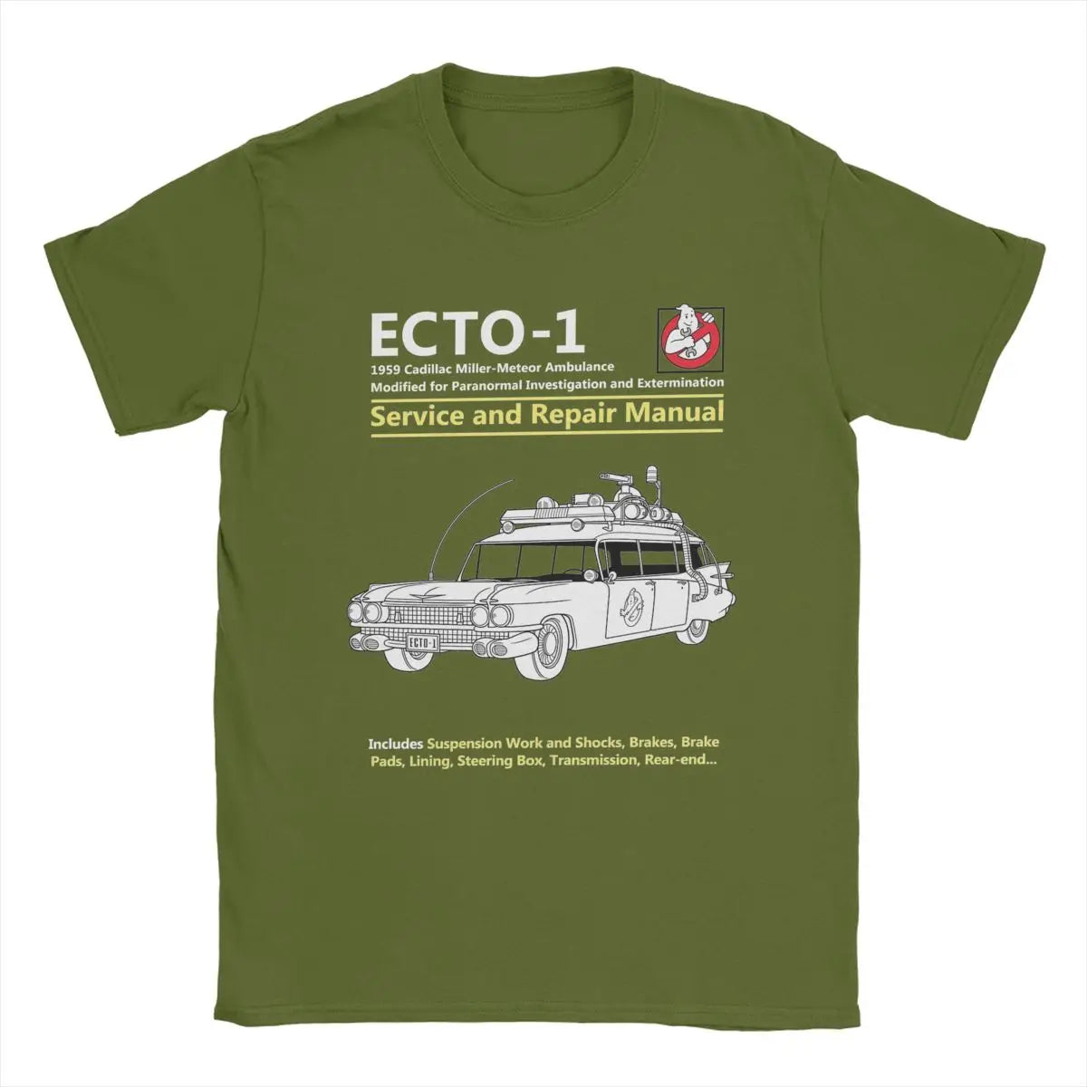 Ghostbusters ECTO-1 Manual T-Shirt - Cotton O-Neck Tee for Men Gift Idea Clothes-army green-M-