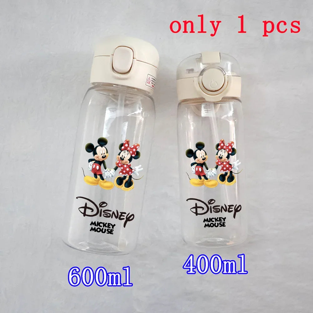 Disney Mickey Mouse Straw Bottle - 400/600ML Transparent Plastic - Portable Kids Drinking Water Cup with Donald Duck-TMSB-45-400ML-