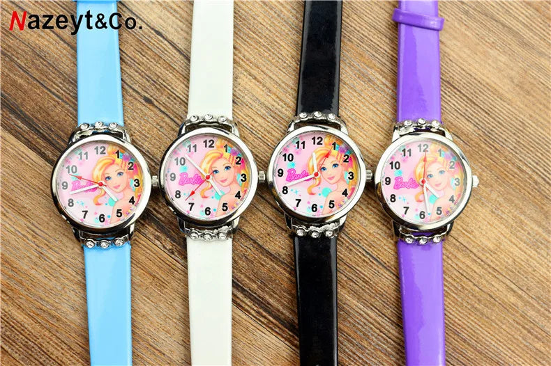 Barbie Watch - Cute Cartoon Design for Girls - Silicone Strap (Many Colours) Wristband - Diamond Accents - Student Accessories for Kids-