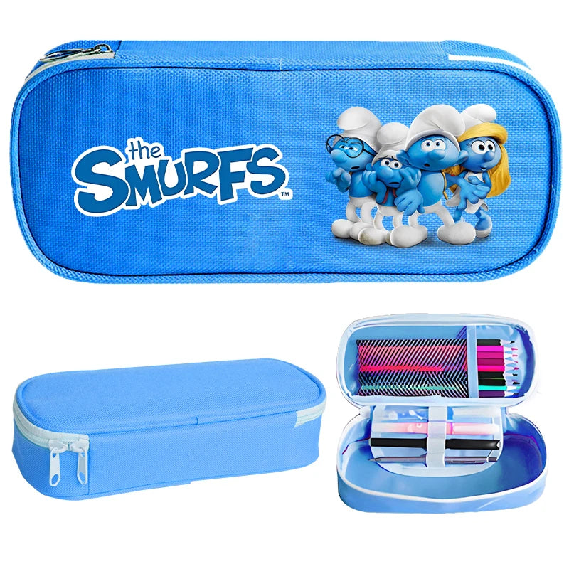 Anime Smurfs Pencil Case Organizer - Cartoon Print Stationery Bag, Kids School Supplies Storage, Retro Student Gift-LJL 108-