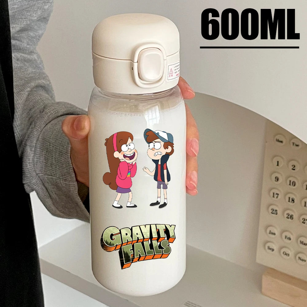 Disney Gravity Falls Water Bottle - 600ML Leak-Resistant Portable Drinking Cup - Transparent PC Design Featuring Dipper and Mabel-GDXZ-38-600ml-