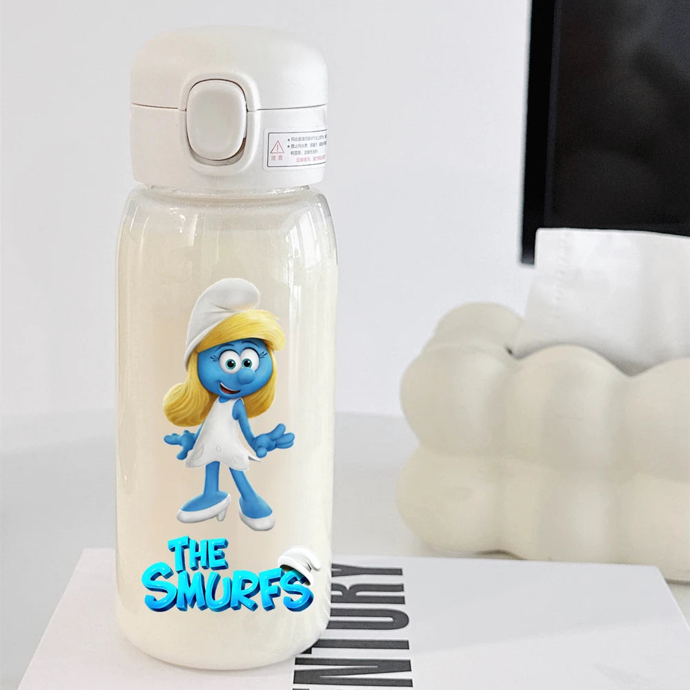 The Smurfs Straw Water Bottle - Large Capacity Cartoon Cup for Kids, Outdoor Sports, Portable Retro Anime Gift-3-600ML-