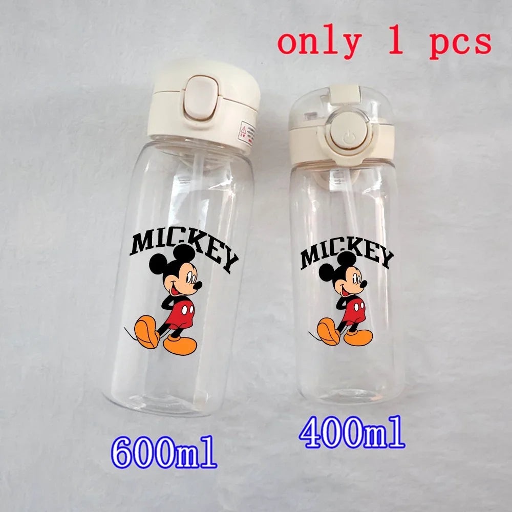 Disney Mickey Mouse Straw Bottle - 400/600ML Transparent Plastic - Portable Kids Drinking Water Cup with Donald Duck-TMSB-16-400ML-