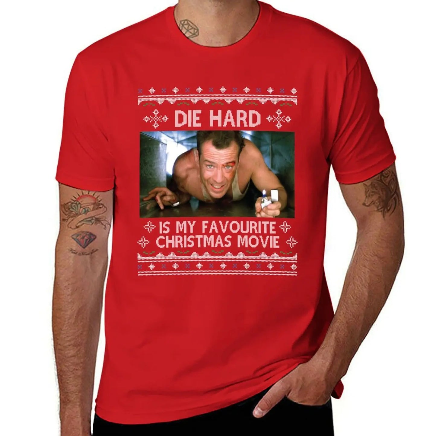 Die Hard Is My Favourite - Christmas Movie T-Shirt - Men's Tees - Short Sleeve Cotton Tops - T-Shirts for Men Pack-Red-S-