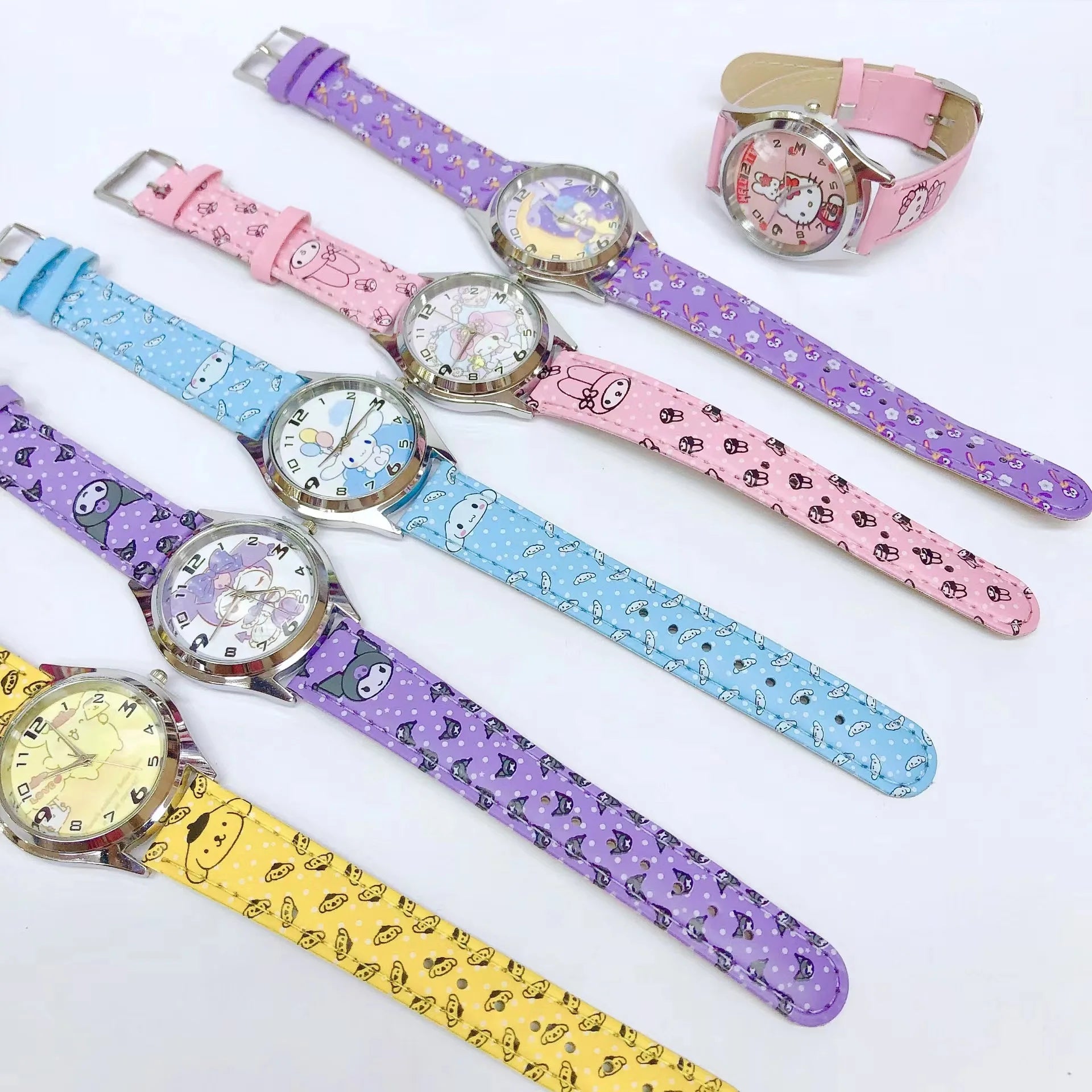 Anime Sanrio PU leather electronic watch kulomi big-eared dog Melody children's watch gift with gift box-