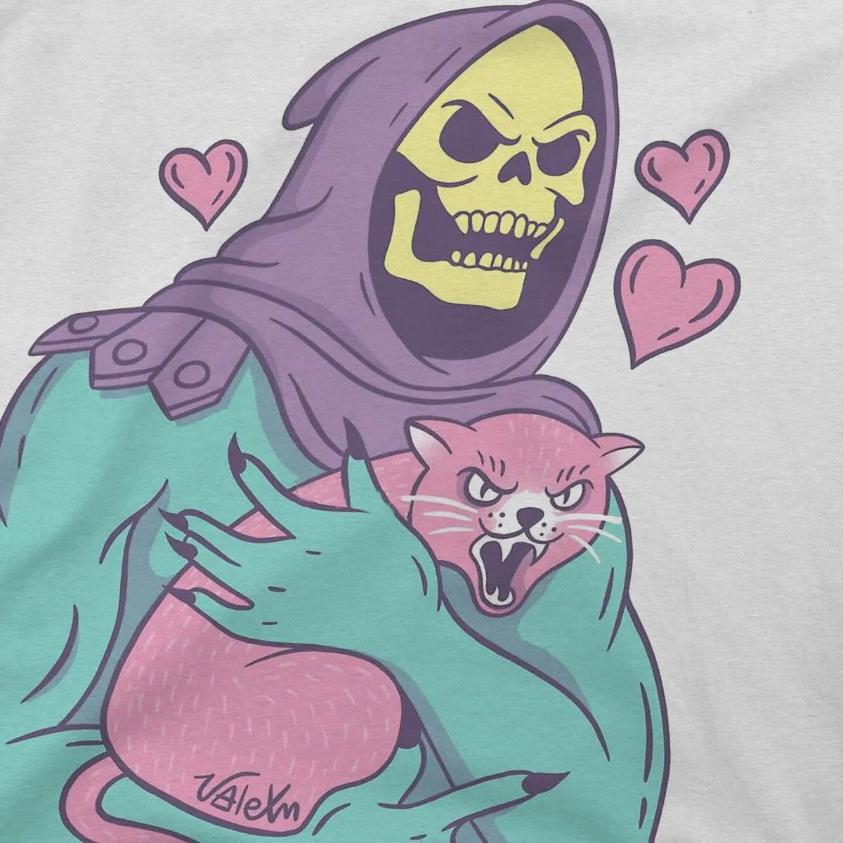 Skeletor’s Cat T-Shirt: Masters of the Universe Homme Polyester Streetwear for Men - Horror Fan Cartoon Gift-