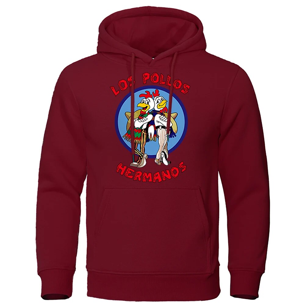 Los Pollos Hermanos Letter Print Men's Hoodie - Oversized-Wine Red-XXL-