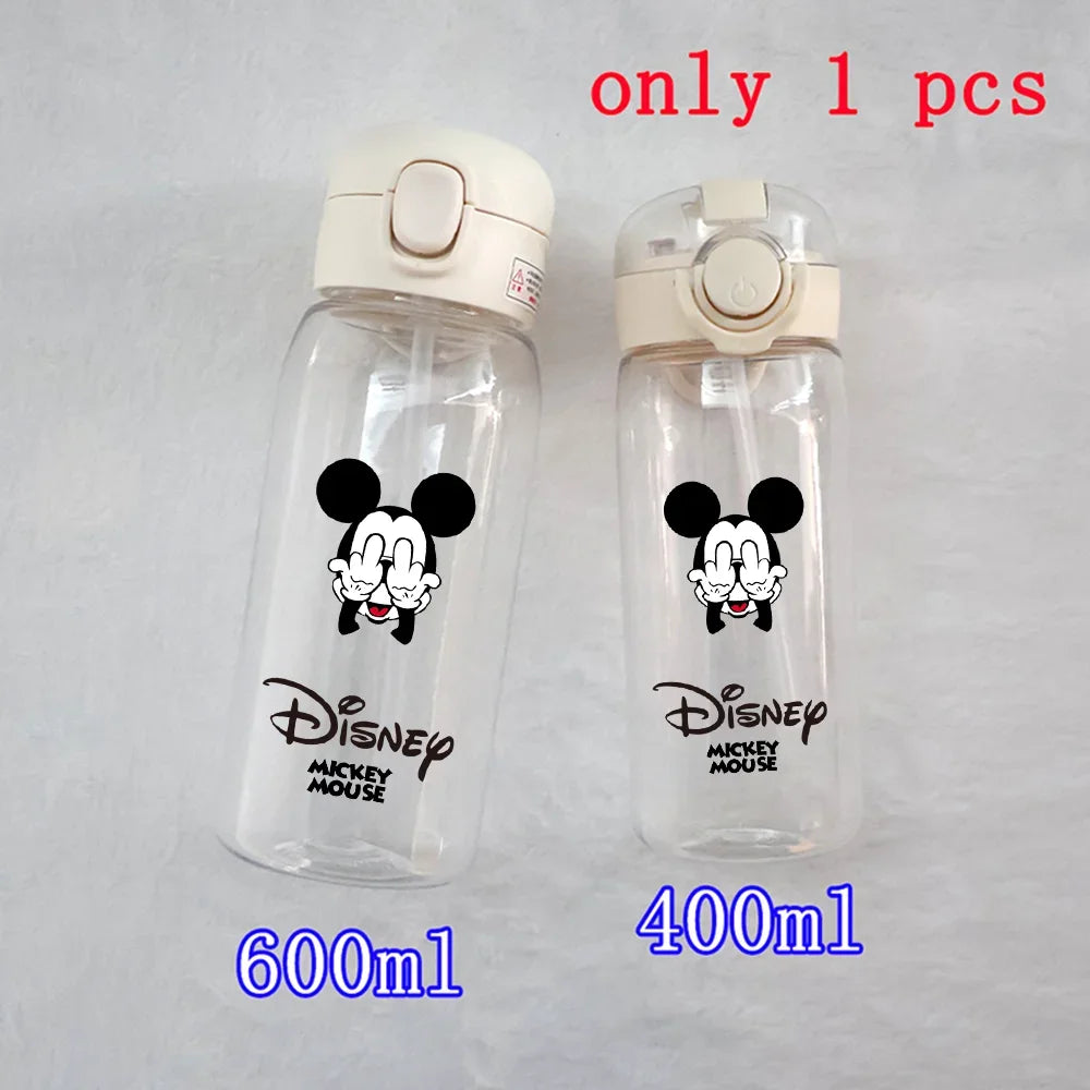 Disney Mickey Mouse Straw Bottle - 400/600ML Transparent Plastic - Portable Kids Drinking Water Cup with Donald Duck-TMSB-19-400ML-