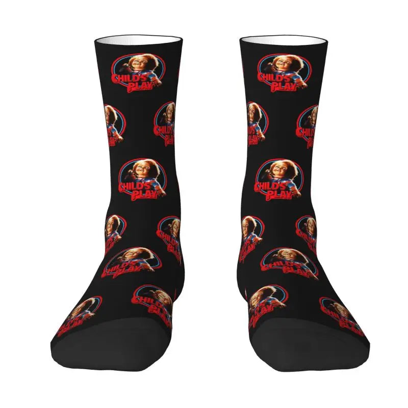 Chucky Childs Play Horror Movie Socks - Cute Printed Design - Women & Men Stretch Crew for All Seasons-10-Crew Socks-