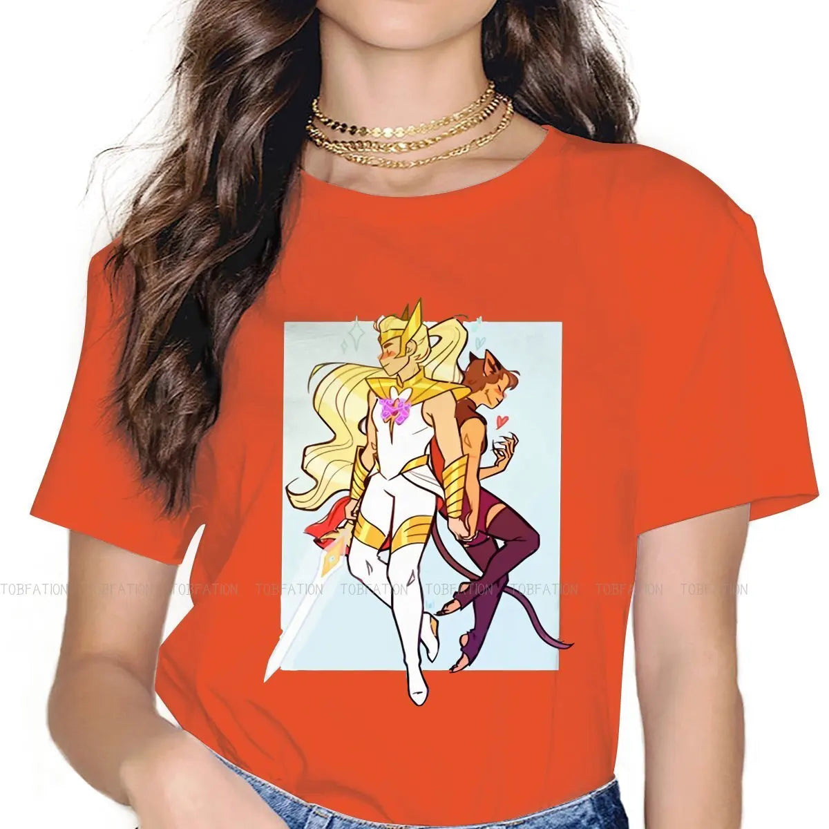 She-Ra & Princess of Power Fashion Tee: Oversized Soft Print T-Shirt for Girls - Perfect Retro Cartoon Present-Orange-5XL-