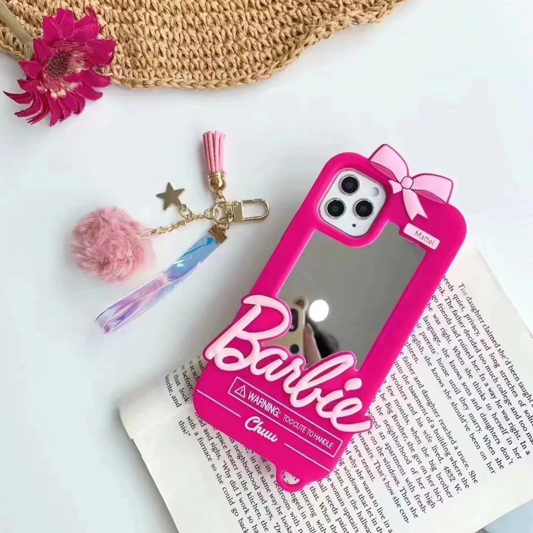 Luxury Barbie Dolls Mirror Protect Case for iPhone 15 14 13 12 11 Pro X XR XS Max - Cute, Soft Silicone Shockproof Cover-With Pendant-For iPhone 13 Pro-