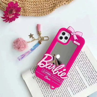 Luxury Barbie Dolls Mirror Protect Case for iPhone 15 14 13 12 11 Pro X XR XS Max - Cute, Soft Silicone Shockproof Cover-With Pendant-For iPhone 13 Pro-