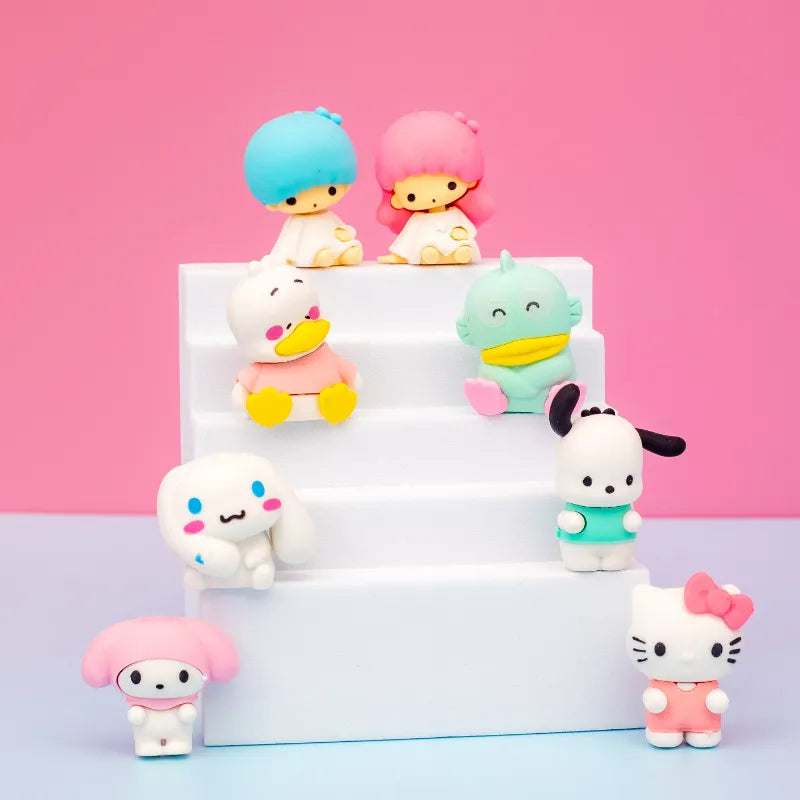 8Pcs/Set Sanrio Toys Kawaii Eraser Girls Student Office Kuromi Cinnamoroll My Melody Hello Kitty Figure Dolls For Children Gift-