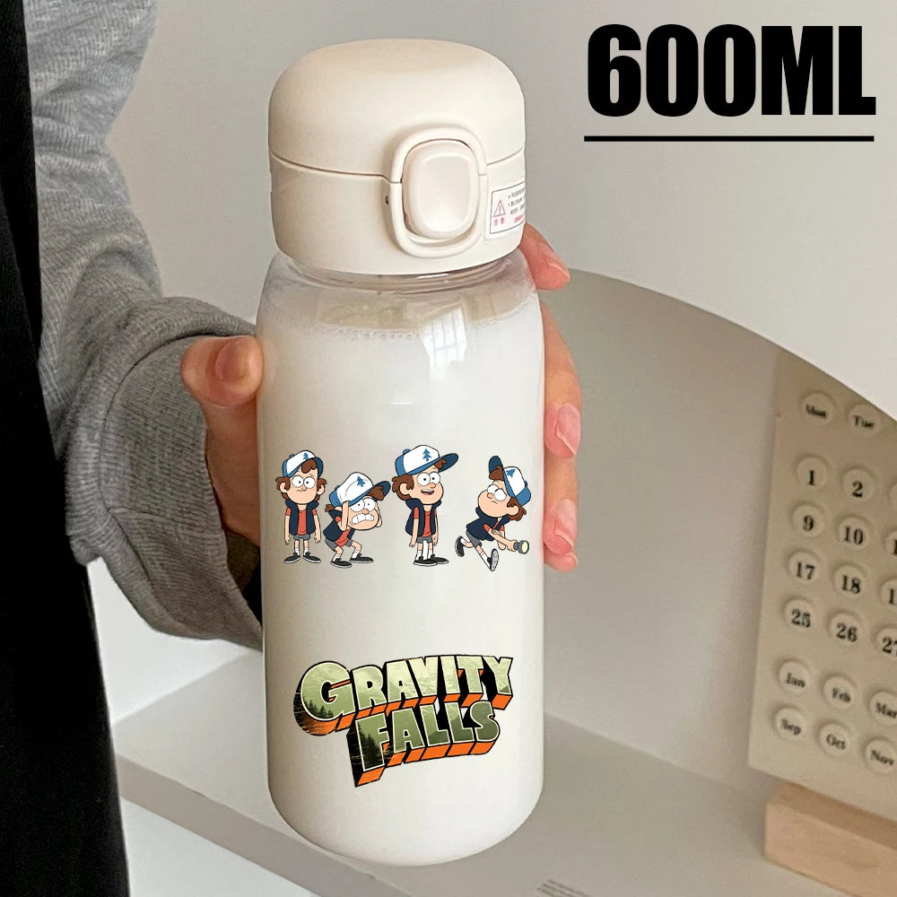 Disney Gravity Falls Water Bottle - 600ML Leak-Resistant Portable Drinking Cup - Transparent PC Design Featuring Dipper and Mabel-GDXZ-13-600ml-