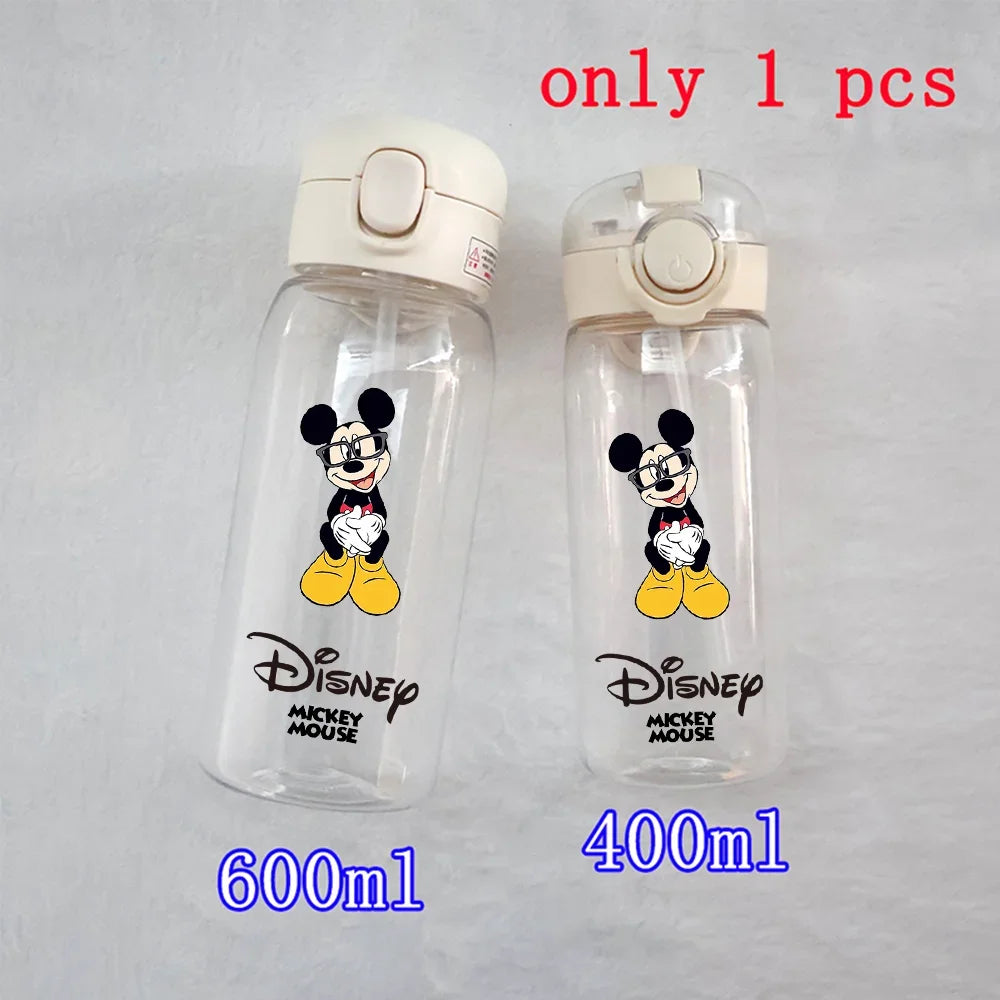 Disney Mickey Mouse Straw Bottle - 400/600ML Transparent Plastic - Portable Kids Drinking Water Cup with Donald Duck-TMSB-53-400ML-