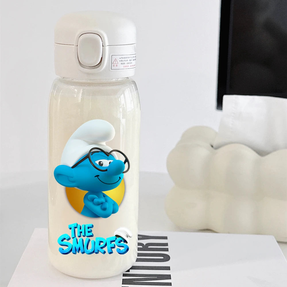 The Smurfs Straw Water Bottle - Large Capacity Cartoon Cup for Kids, Outdoor Sports, Portable Retro Anime Gift-35-600ML-