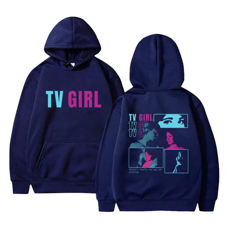 TV Girl Hoodie - Who Really Cares Album Graphic - Vintage Oversized Pullover Sweatshirts-Navy Blue-L-