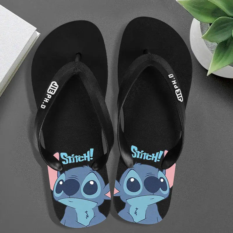 Disney Anime Stitch Casual Kawaii Flip Flop Slippers Summer Couple Outdoor Indoor Bathroom Soft Bottom Foot Clip Cool Slippers-2-40-41-