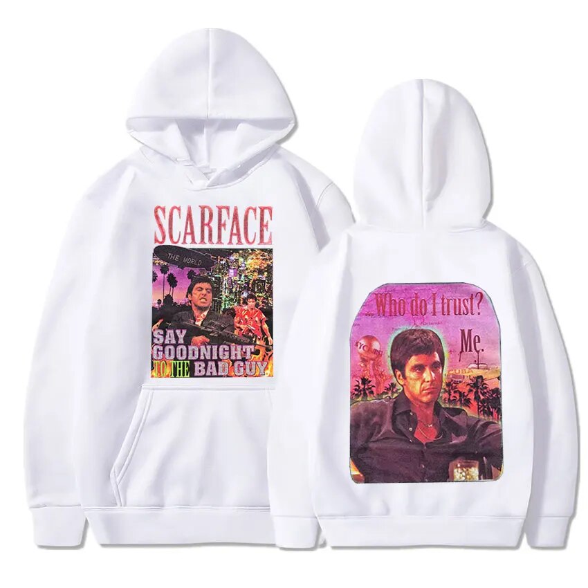 Scarface Tony Montana Hoodie - Double-Sided Print-White-S-