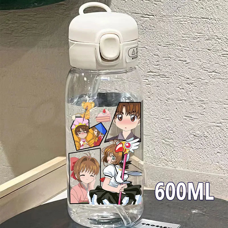 Cardcaptor Sakura Straw Water Bottle - 400ML/600ML Transparent Plastic Anti-Drop Cup for Students and Kids-6-12-