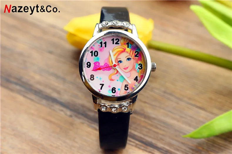 Barbie Watch - Cute Cartoon Design for Girls - Silicone Strap (Many Colours) Wristband - Diamond Accents - Student Accessories for Kids-Y033-5-