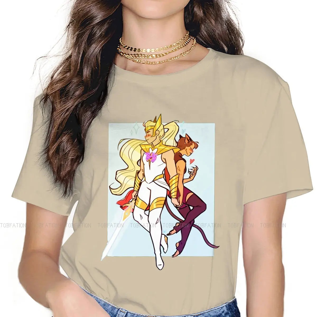 She-Ra & Princess of Power Fashion Tee: Oversized Soft Print T-Shirt for Girls - Perfect Retro Cartoon Present-Sand-S-