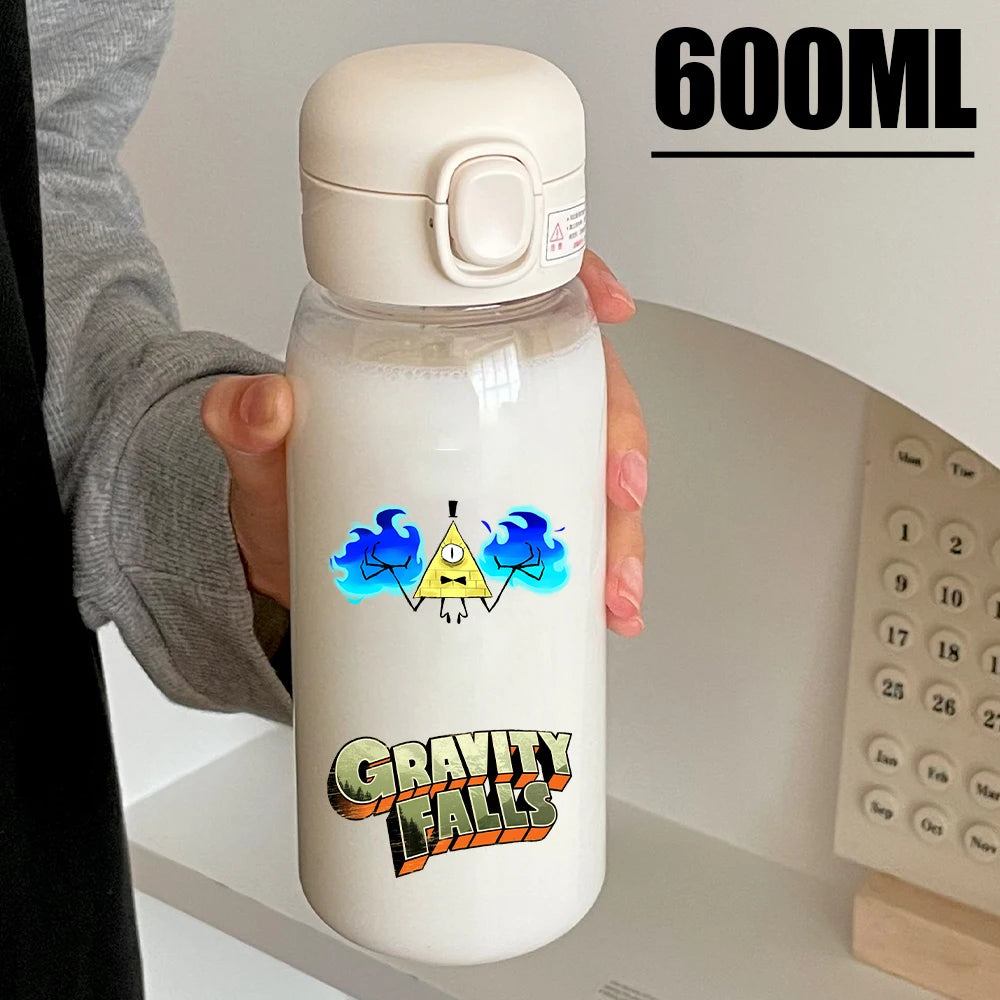 Disney Gravity Falls Water Bottle - 600ML Leak-Resistant Portable Drinking Cup - Transparent PC Design Featuring Dipper and Mabel-GDXZ-18-600ml-