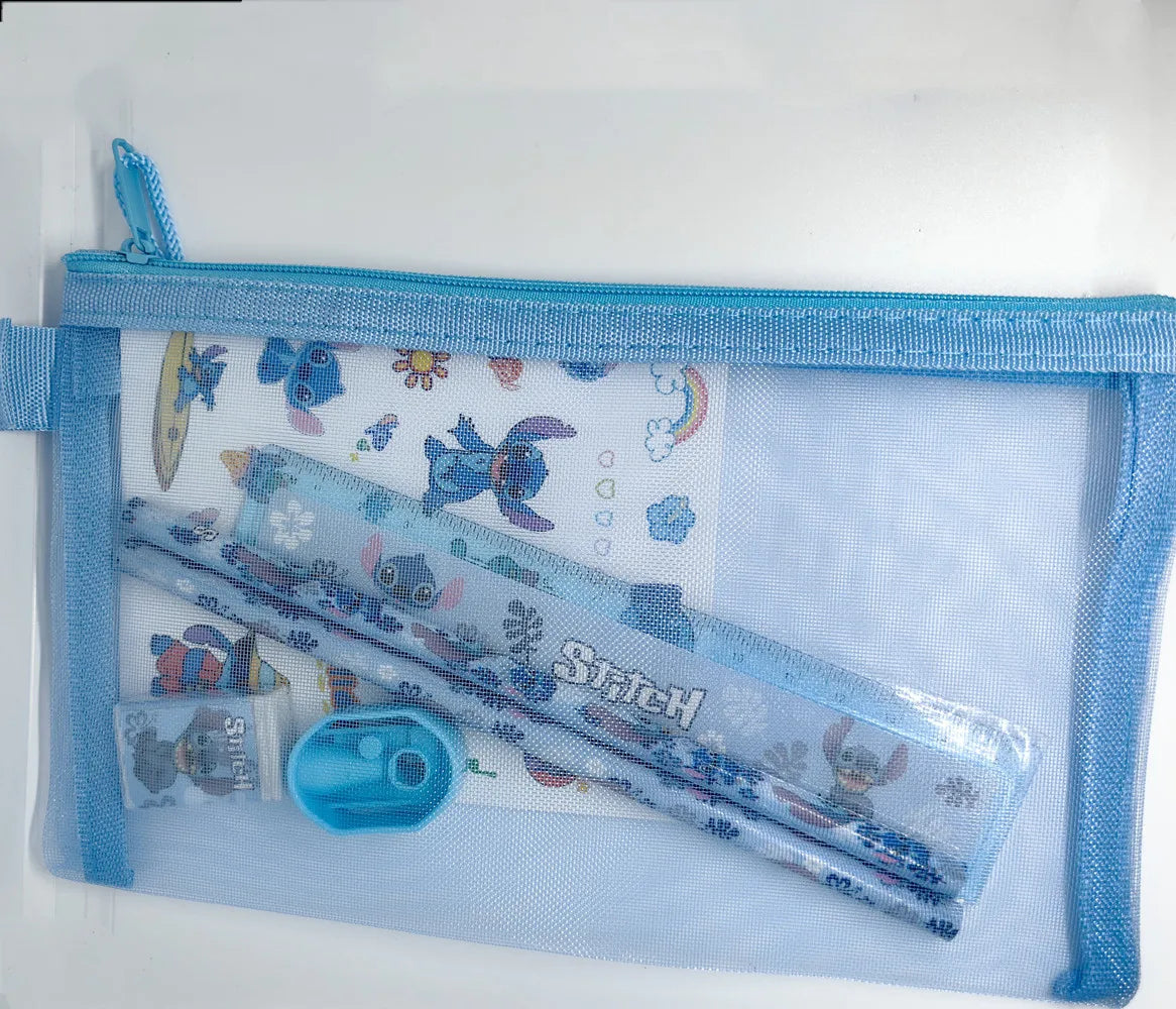 7pcs Stitch Stationery Bag Set - Anime Kids Pencil Box Stickers Figure Toys Gift Set-