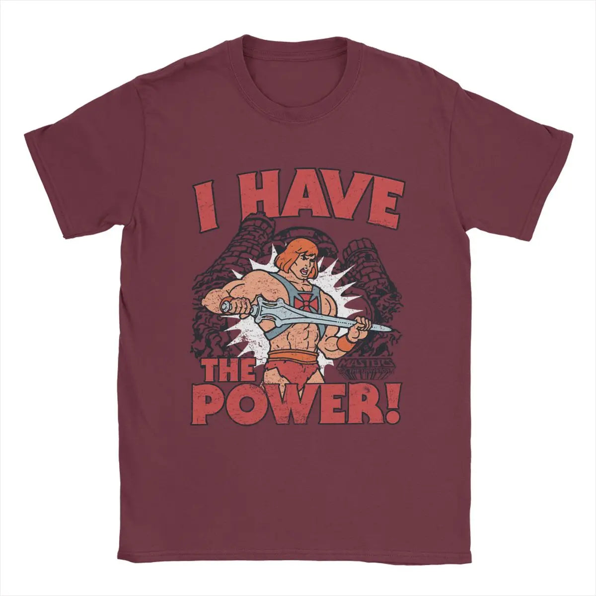 He-Man "I Have The Power" T-Shirt: Masters of the Universe - Cotton Vintage Crewneck for Men - Movie Fan Present-Burgundy-XL-