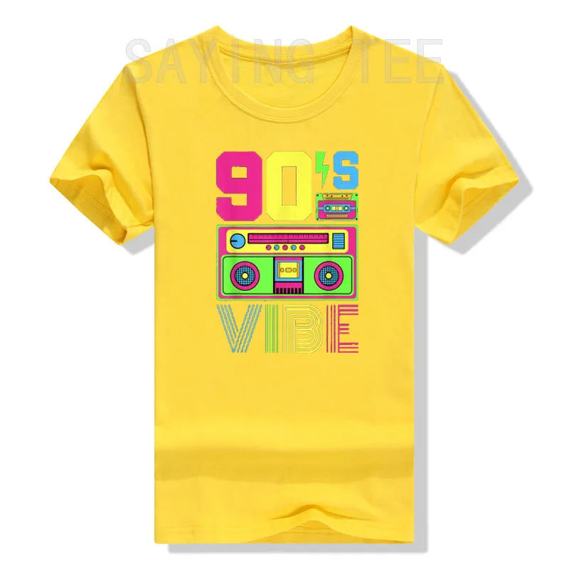 90s Vibe Funny Graphic Tee - Retro 1990s Style Fashion - Nineties Costume T-Shirt for Women & Men-Yellow-S-