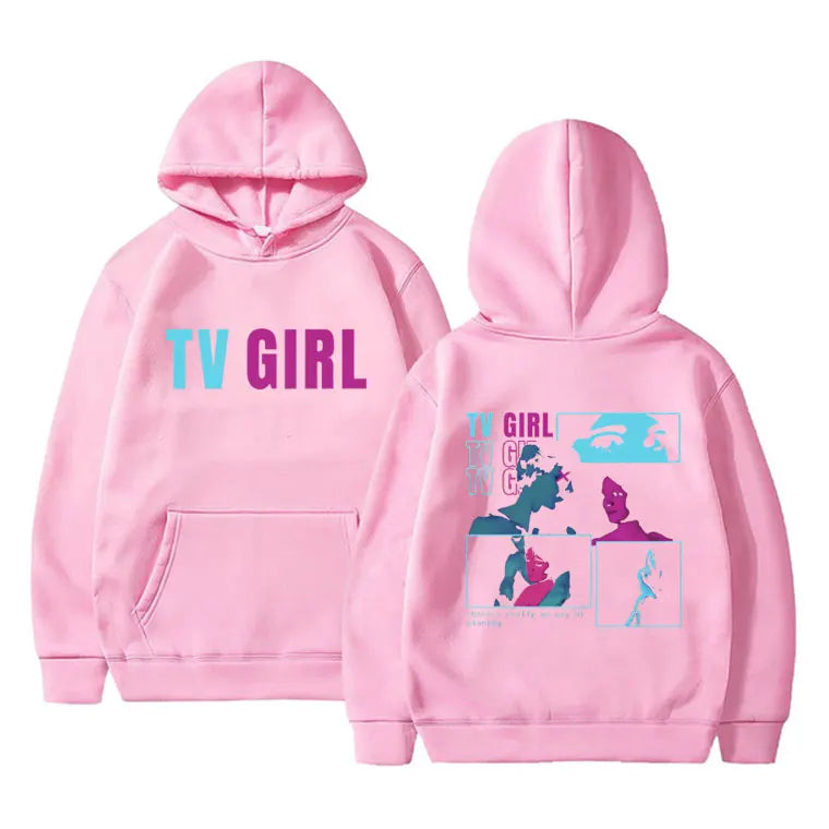 TV Girl Hoodie - Who Really Cares Album Graphic - Vintage Oversized Pullover Sweatshirts-Pink-L-