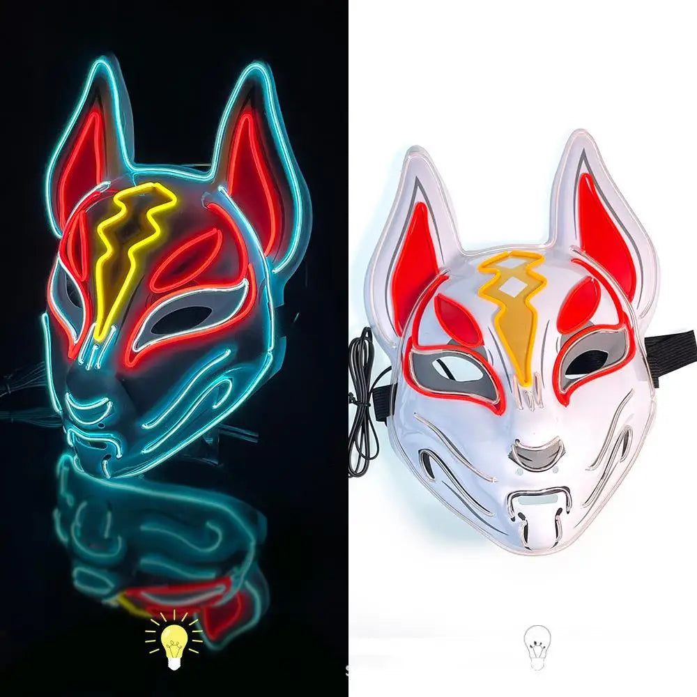 Hot Sale Halloween Glowing Face Mask - LED Fox Mask for Men and Women, Features Game Theme for Cosplay Party and Carnival Costume, Half Face Mask-1-