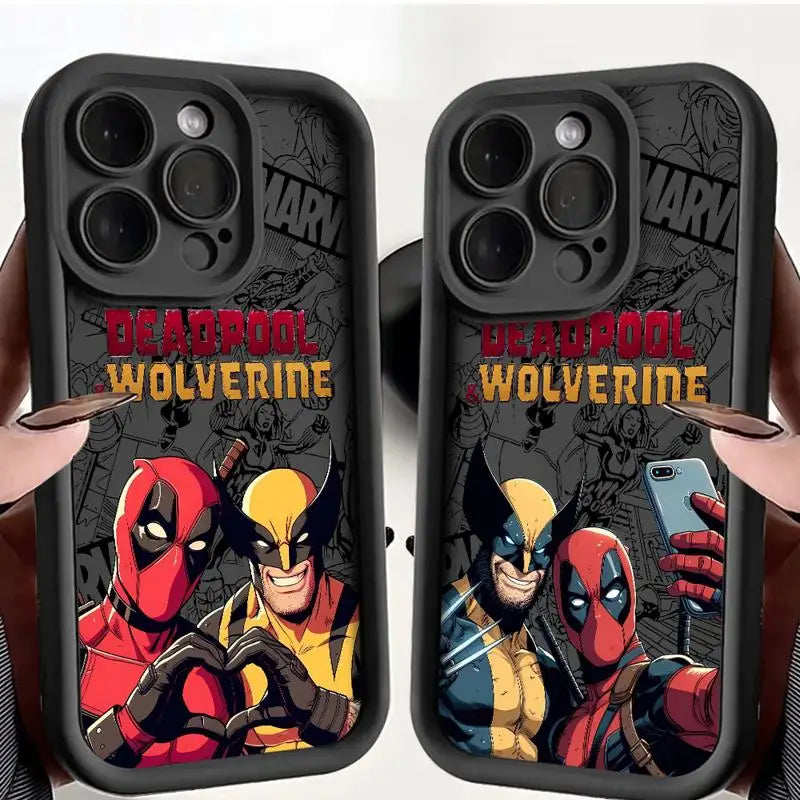 Marvel Deadpool Wolverine Case for iPhone 11 15 Pro Max 14 - Shockproof Protective Silicone Cover-