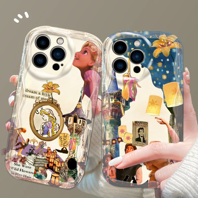 Cute Cartoon Rapunzel Phone Case for iPhone 15 14 13 12 11 - Wave Oil Funda Cover for Protection-